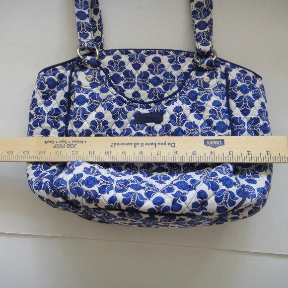 VERA BRADLEY Glenna Shoulder Bag Tote COBALT TILE Zipper Top Blue White Purse - Picture 12 of 15